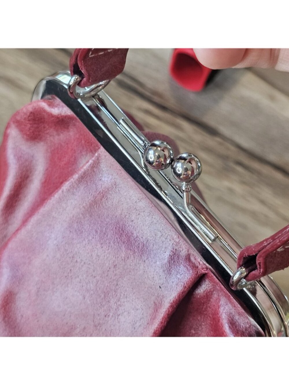 Y2K Wilsons Leather Burgundy Kisslock Top Handle Purse Handbag - Picture 10 of 14